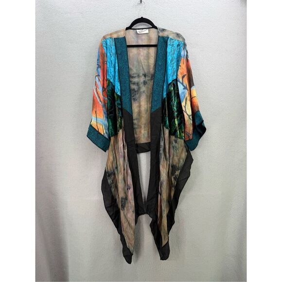 Sterling Styles Womens Multicolor Semi-sheer Artsilk‎ Kimono Cardigan One Size - Picture 9 of 11